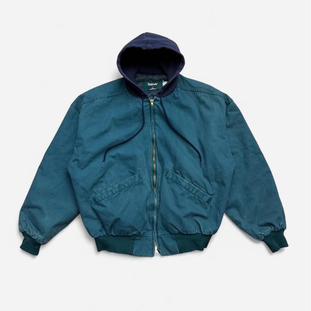Vintage 90s Dunbrooke Bomber Jacket Mens Medium Teal Blue Hooded Made in USA